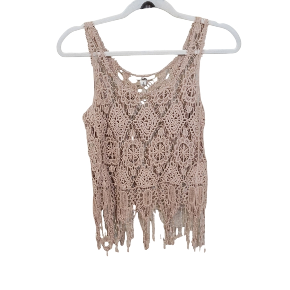 Lace tank top with fringe